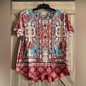 Style & Co. Red and Blue Patterned Blouse